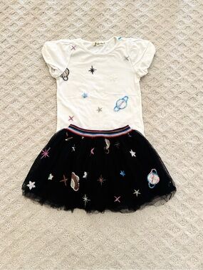 Girls Space Embroidered Tutu Skirt and Matching T-shirt. Size 4.